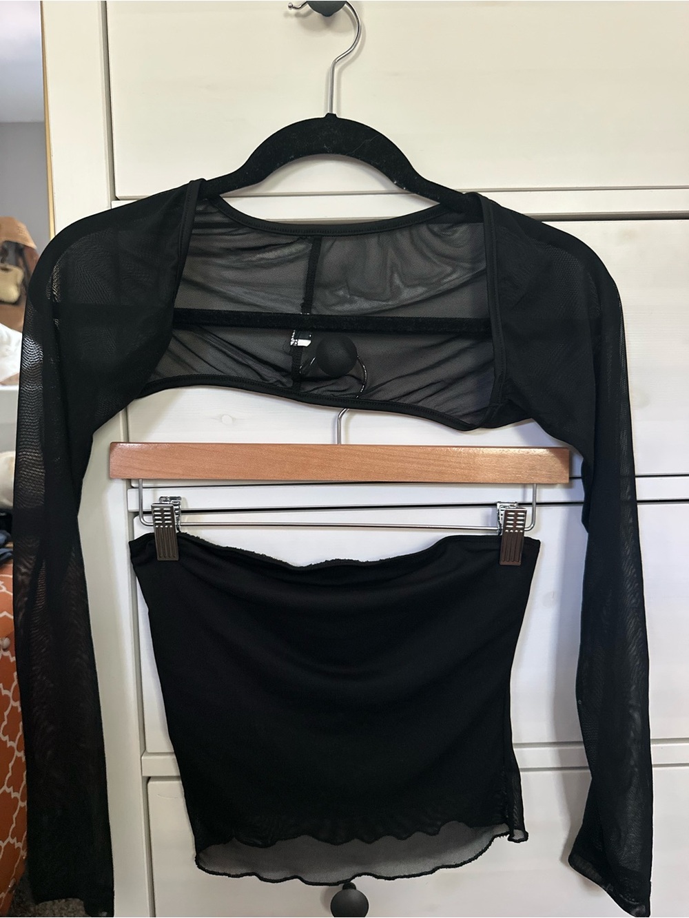 Black Sheer Mesh Bolero Shrug and Tube Top Set